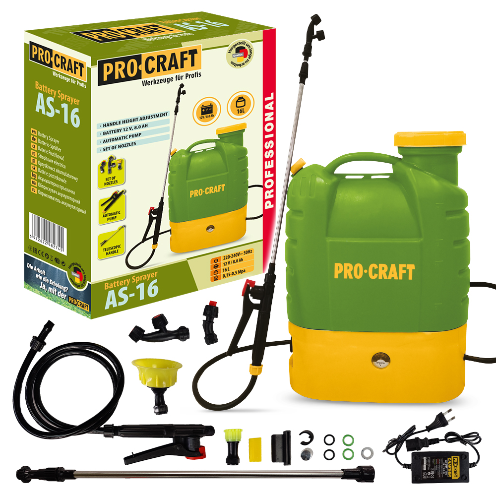 PROCRAFT AS-16 aku postrekova 16L vstavan batria 12V/8Ah